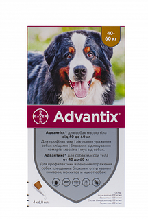 Краплі від бліх і кліщів Advantix Bayer для собак вагою 40-60 кг, ціна за 1 піпетку