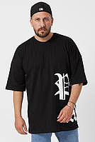 Мужская стильная качественная футболка оверсайз с принтом чёрная