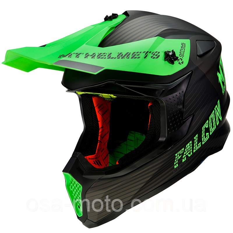 Мотошолом кросовий MT FALCON System Matt Fluor Green M