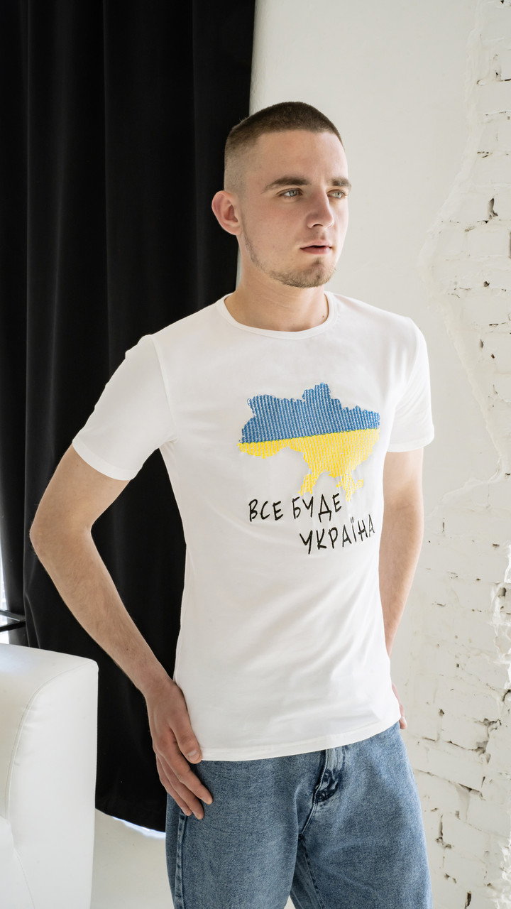 Сучасна Патріотична чоловіча футболка з надписом "Все Буде Україна"