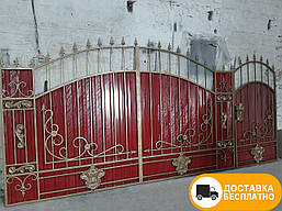 Розпашні ворота з хвірткою з профнастила, код: Р-0149-Ч