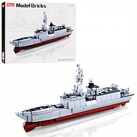 Игрушка Конструктор SLUBAN M38-B0702 военный корабль, с вертолетом, 459 детали,