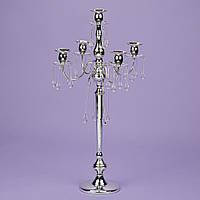 Подсвечник на 5 свечей с кристаллами, хром (66 см.), Elisey, Металл 2 шт