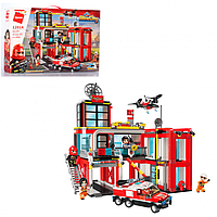 Игрушка Конструктор Qman 12014 Пожарная станция, транспорт, фигурки, 693 детали, в коробке,