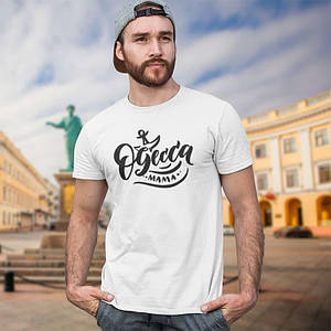 Біла футболка з принтом Одеса-мама
