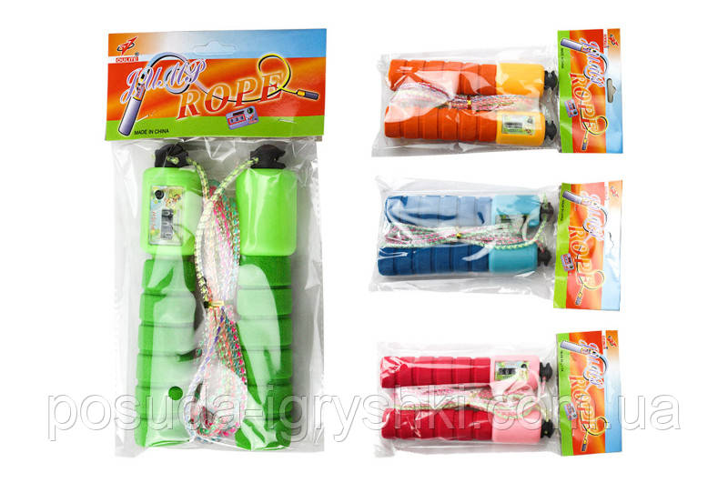 Скакалка BT-JR-0022 (довжина 2,50м, кручена, товщина 0,70см) ручка 15см, з лічильником 4 кольори.