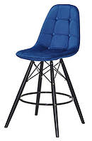 Стул полубарный Alex Bar высота сиденья 65 см, синий велюр (бархат) В-6 на черных деревянных ногах, Eames
