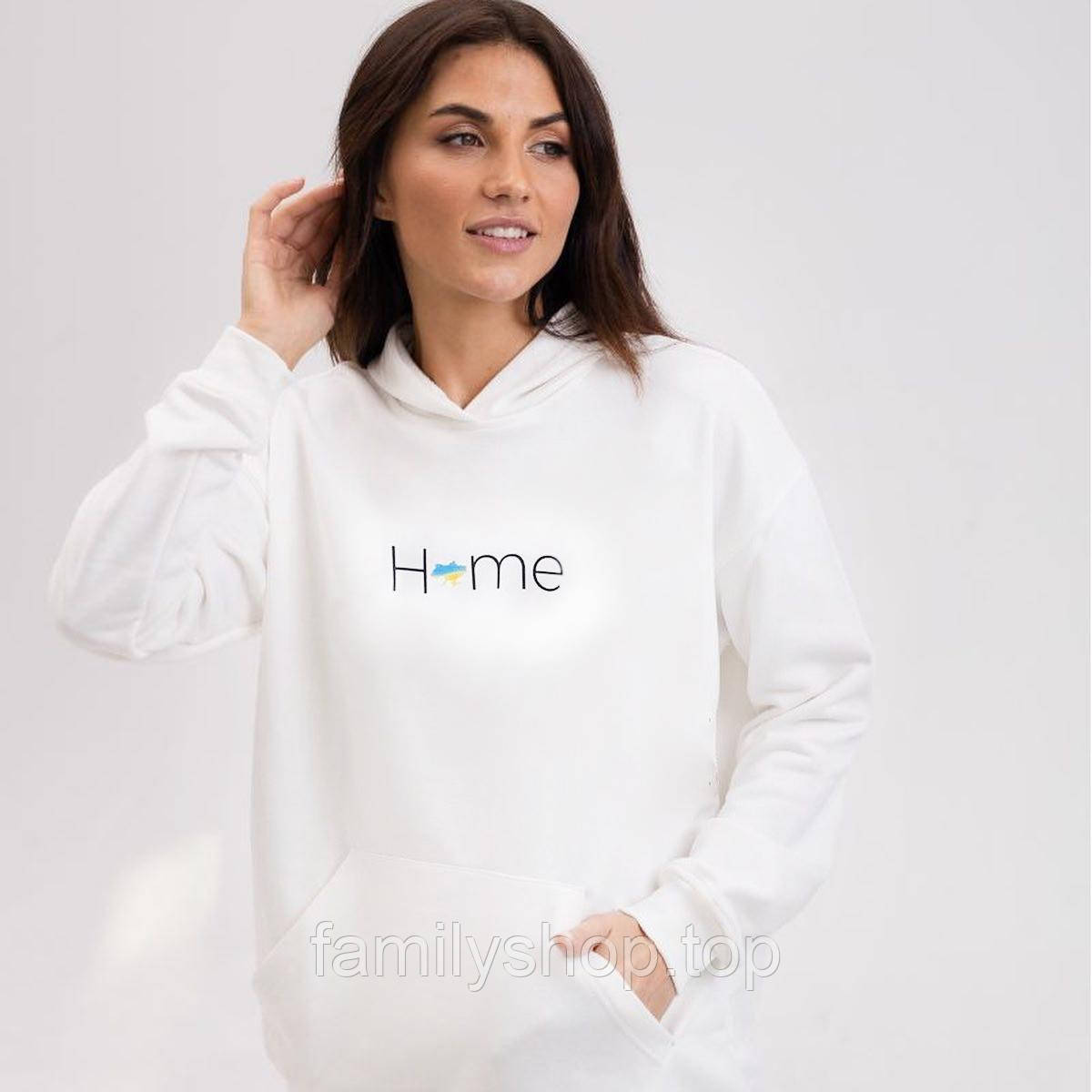 Повсякденна жіноча толстовка з принтом "Home" трикотажна, великих розмірів 48/50, 52/54 білого кольору