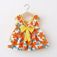 Летнее платье для девочек. Детское платье в оранжевый цветочек на лето, на 1-4 года