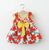 Летнее платье для девочек. Детское платье в красный цветочек на лето, на 1-4 года