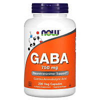 Гамма-аминомасляная кислота NOW Foods "GABA" нейромедиатор, 750 мг (200 капсул)