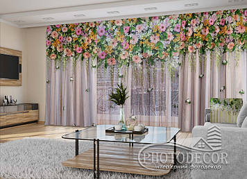 3D - Фото Штори і тюль "Ламбрекени з квітів та ромашок" - будь-який розмір. Читаємо опис!