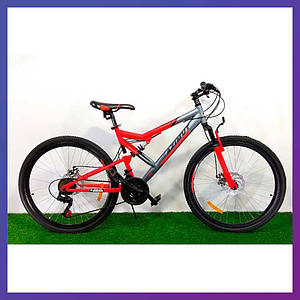 Велосипед гірський двоколісний двопідвісний на сталевій рамі Azimut Scorpion 27.5" GD 19" рама сіро-червоний
