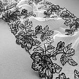 Ажурне мереживо вишивка на сітці: білого кольору сітка, чорна нитка, ширина 21 см, фото 4
