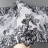 Ажурне мереживо вишивка на сітці: білого кольору сітка, чорна нитка, ширина 21 см, фото 7