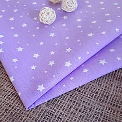 Тканина бязь "Білі зірочки на фіолетовому" (50 х 75 см)