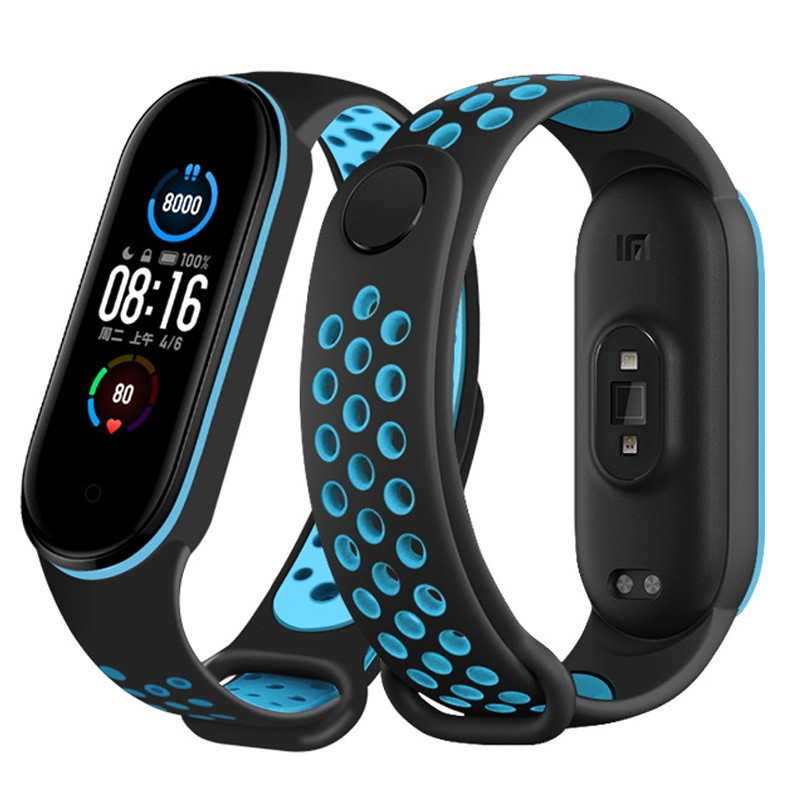 M5 M6 Змінний Ремінець для Фітнес Трекера Mi Band 5 6 (чорний з голубим)