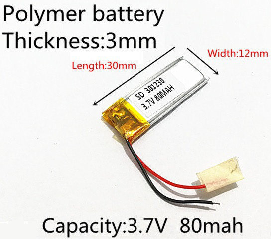 Батарея 80mah 3.7 V 301230 Літій-Полімерний Акумулятор для Bluetooth Гарнітури