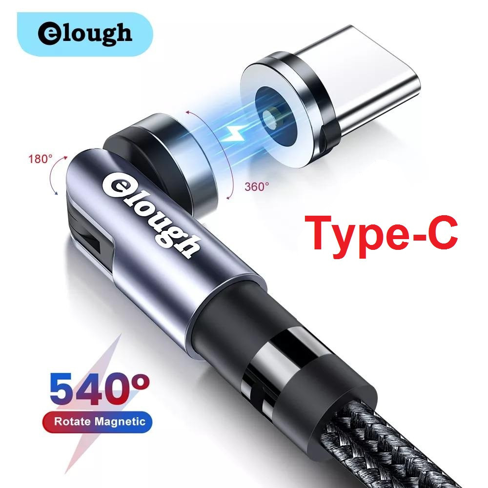 Магнітний Кабель Elough Type-C QC 2.4 А для Швидкої Зарядки Кутовий 180 градусів 540 об.