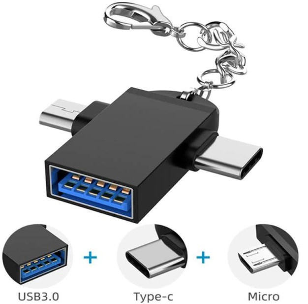 Адаптер 2 в 1 Type-C MicroUSB USB-3.1 OTG Huawei перехідник для Android черный