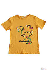 ОПТОМ Упаковка (116-122-128-134)  Футболка желтая с динозавром для мальчика WeWe 2125000780061