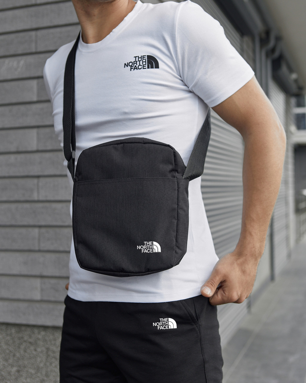 Спортивний костюм чоловічий літній The North Face футболка шорти сумка комплект tnf білий, фото 1