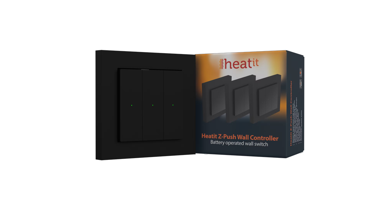 Бездротовий вимикач на 1-3 кнопки Heatit Z-Push Wall Controller Чорний, фото 1