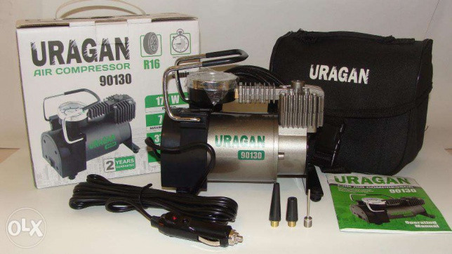 Компресор для підкачки шин "URAGAN" (90170) двухцилиндр. затискачі АКБ