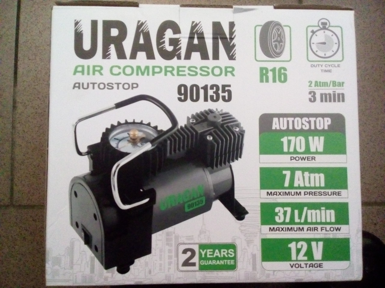 Компрессор для подкачки шин "URAGAN" (90135) с автостопом - фото 3 - id-p200332028