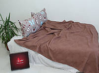 Летний набор постельного белья в комплекте с ПИКЕ покрывалом 160х235 см Клетка кофейный