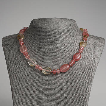 Намисто з натурального каменю Халцедон плоский овал d-13х18мм рондель d-9х6мм L-45см