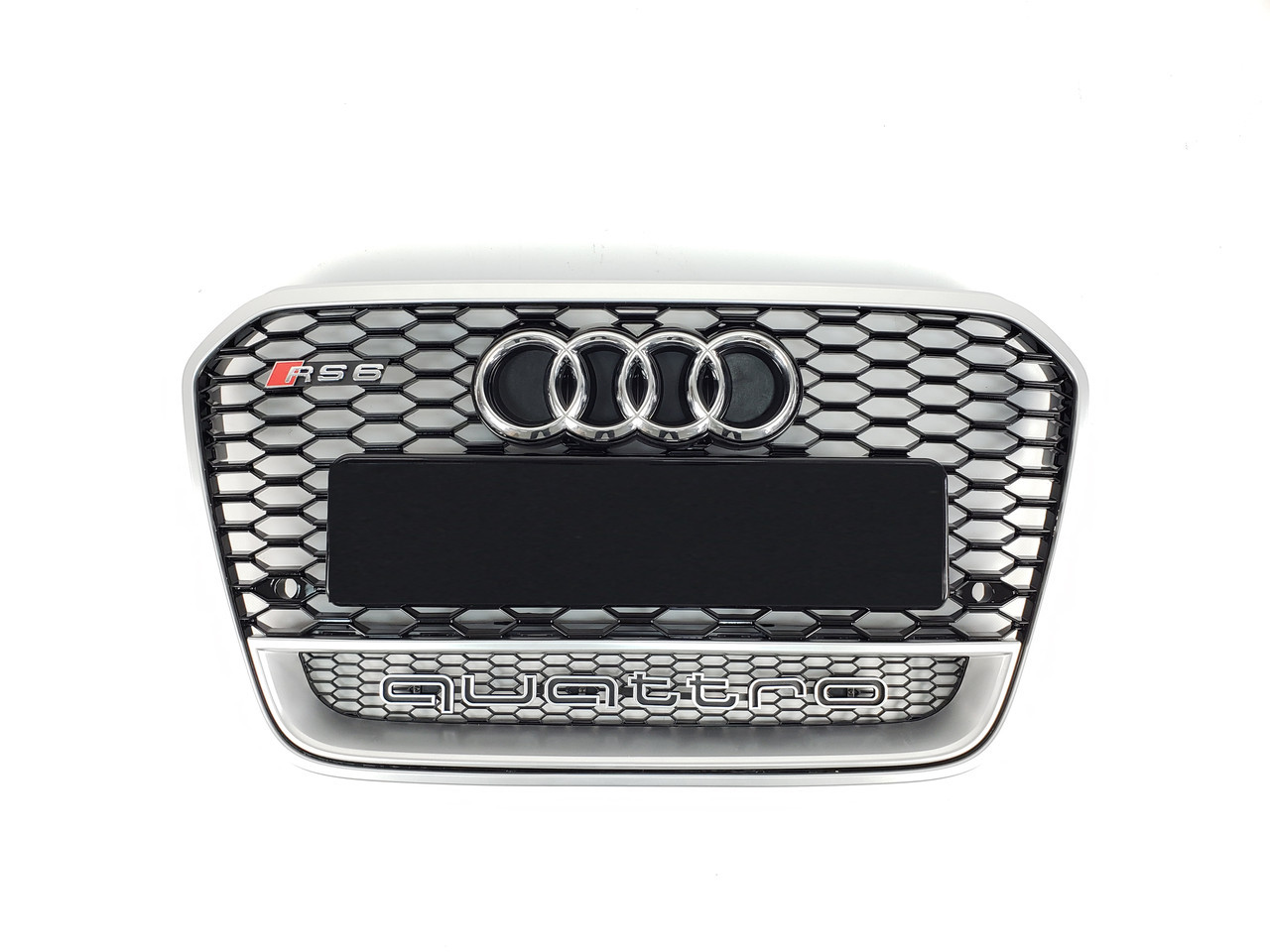 Решетка радиатора Audi A6 2011-2014год Черная с серой рамкой Quattro (в стиле RS) - фото 1 - id-p1465098414