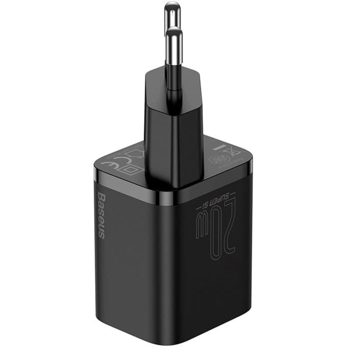 Сетевое зарядное устройство с кабелем Type-C/iP для телефонов Baseus Super Si 1C 20W 1m Black - фото 2 - id-p1617018990