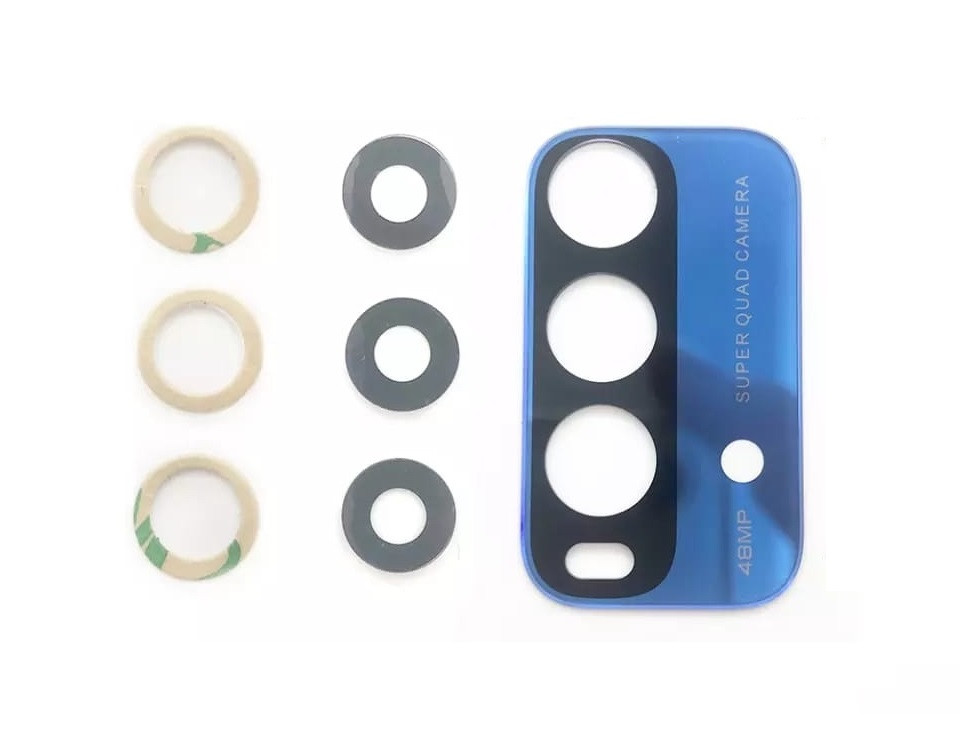 Скло камери для Xiaomi Redmi 9T (комплект 3 шт.) з блакитною рамкою, фото 1
