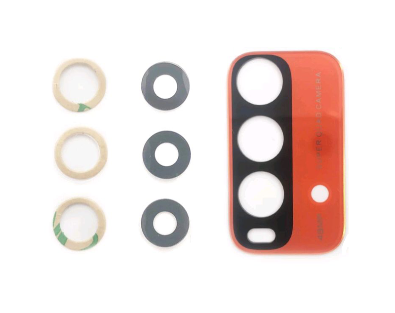 Скло камери для Xiaomi Redmi 9T (комплект 3 шт.) з помаранчевий рамкою, фото 1