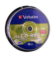 Диск Verbatim CD-RW 700MB 12х Cake/10