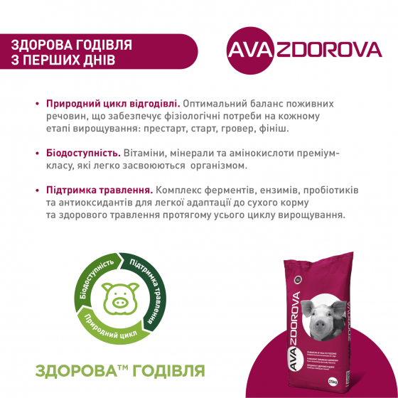 БМВД для свиней поросят старт AVA ZDOROVA (АВА ЗДОРОВА) 25% от 12-30 кг. Фасовка 25 кг - фото 6 - id-p1375330657