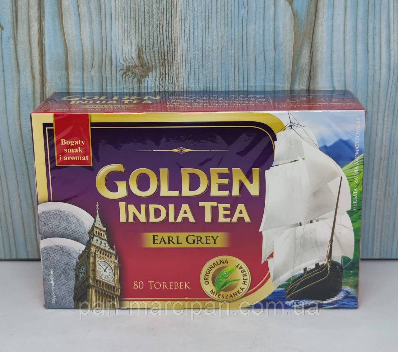Чай чорний в пакетиках Golden Indian Tea Earl Grey 80 пакетів, фото 1