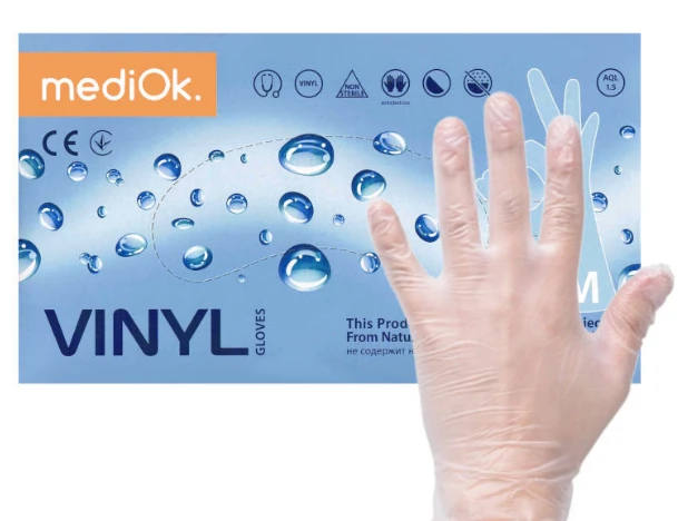 Рукавички вінілові неопудрені Mediok розмір S 100шт (50пар), фото 1