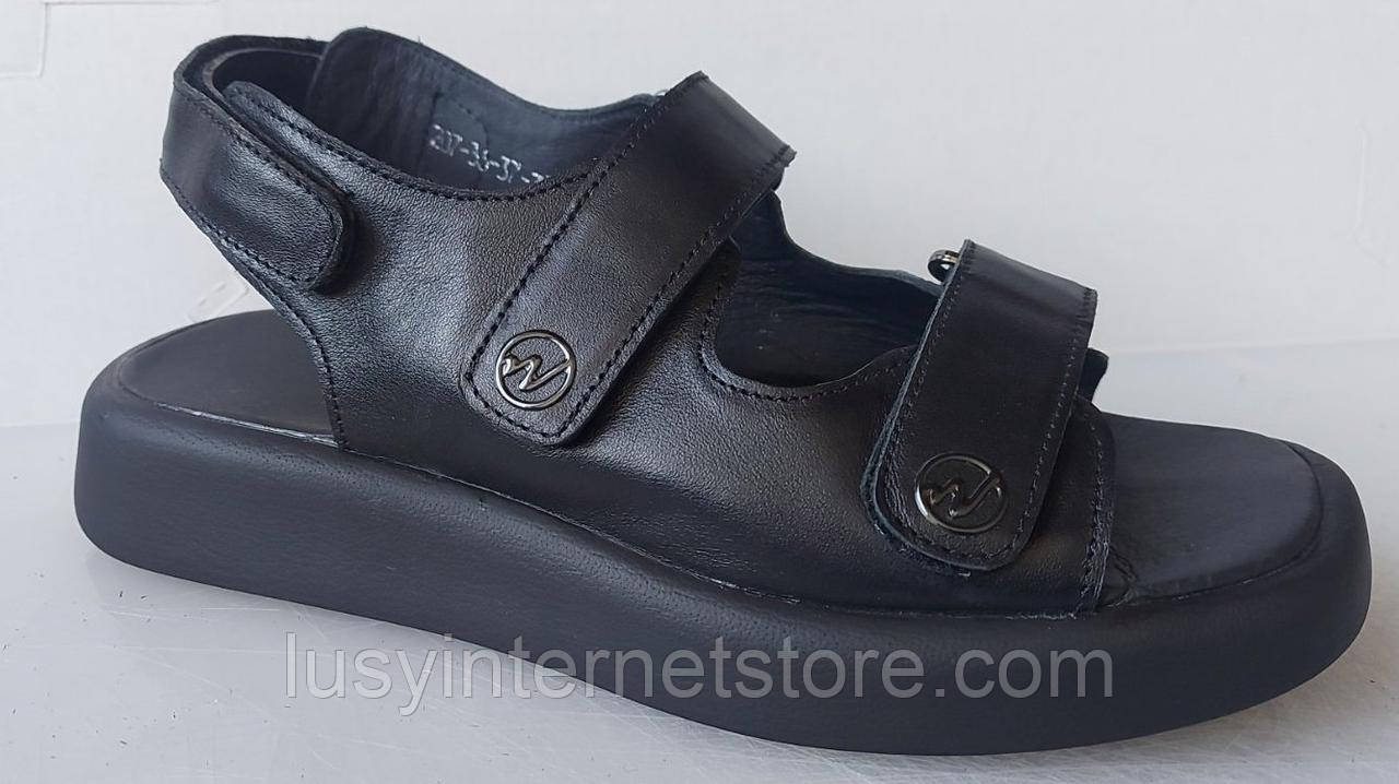 Босоніжки шкіряні чорні на липучці від виробника модель ТН22-300, фото 1