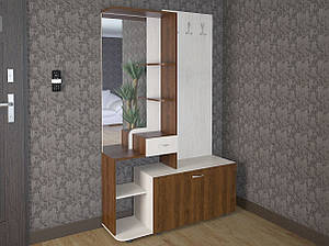 Компактний красивий передпокій Hi-tech-24 в коридор з лдсп з відкритими полками вішаком дзеркалом та тумбою для взуття 120*195 см