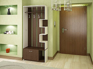 Маленький стильний передпокій у коридор з відкритими полками вішаком і тумбою для взуття у сучасному стилі Hi-tech-4 83*200 см