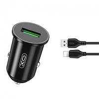 Автомобильное зарядное устройство USB XO TZ12 (18W, QC3.0, 1 Usb) + кабель Lightning Black