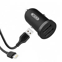 Автомобильное зарядное устройство USB XO TZ08 2.1A 2 Usb + кабель Lightning Black