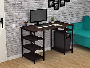 Лофт металевий прямий комп'ютерний стіл для ПК з місцем для системного блока і полицями 130 см СКЛ-2