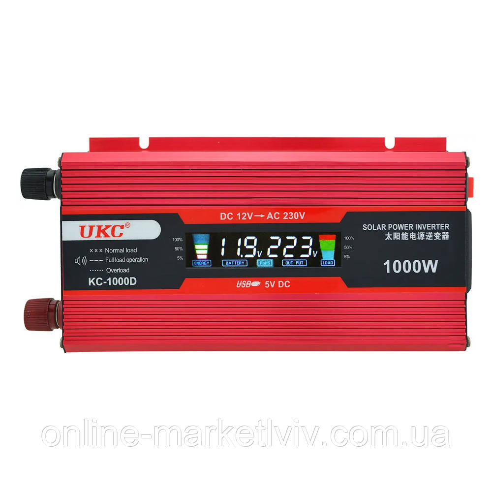 Автомобільний інвертор 1000W AC/DC KC-1000D 12V + lcd / Перетворювач напруги