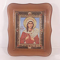 Икона Ника (Виктория) святая Мученица, лик 10х12 см, в светлом деревянном киоте с камнями
