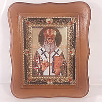 Икона Лука Святитель, исповедник, архиепископ Крымский, лик 10х12 см, в светлом деревянном киоте с камнями