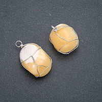 Кулон у сріблястому обплетенні Цитрин d-30х22мм+- купити біжутерію оптом в інтернеті