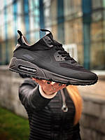 Кроссовки мужские черные зимние Nike Air Max 90 (01132) 42